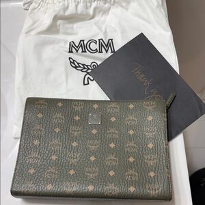 MCM Forest Green Monogram Pouch